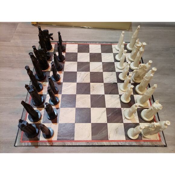 Vtg MCM Medieval Conqueror Sculptured Chess Set Peter Ganine 1962 USA Complete - Picture 1 of 8